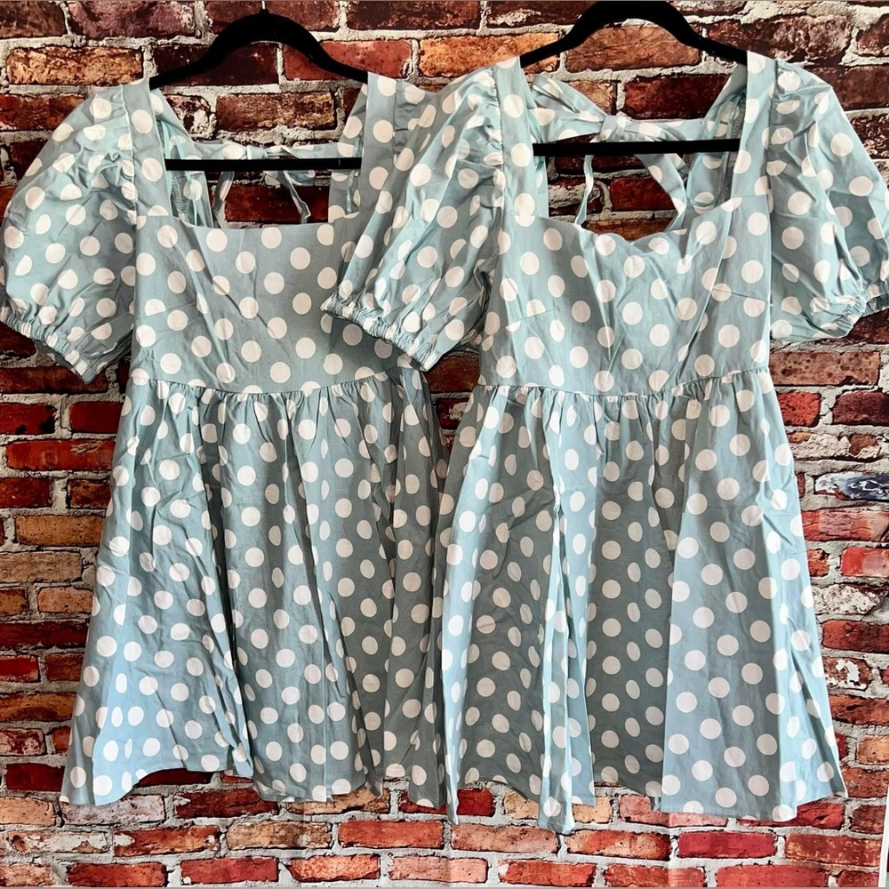 Dusty Blue Polka Dot Dress
